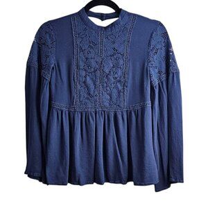 Ariat Nita Lace Boho Floral Navy Baby Doll Top